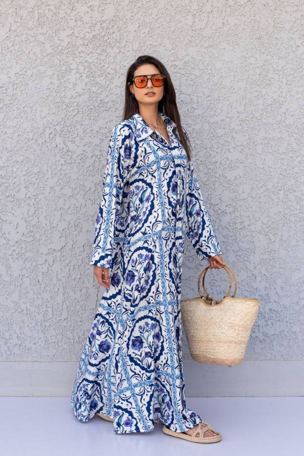 Beautiful Blue Print Kaftan Dress