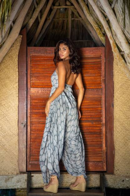 Grey Batik Women Wide Leg Jumpsuit