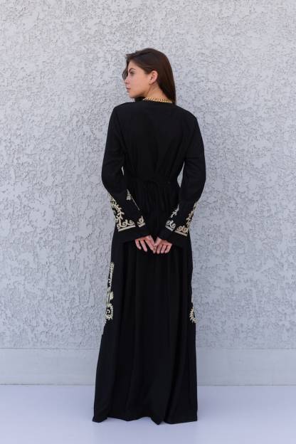 Royal Black Embroidered Cotton Caftan for Women