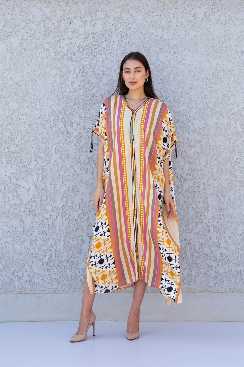 Red Multicolor Plus Size Kaftan Dress