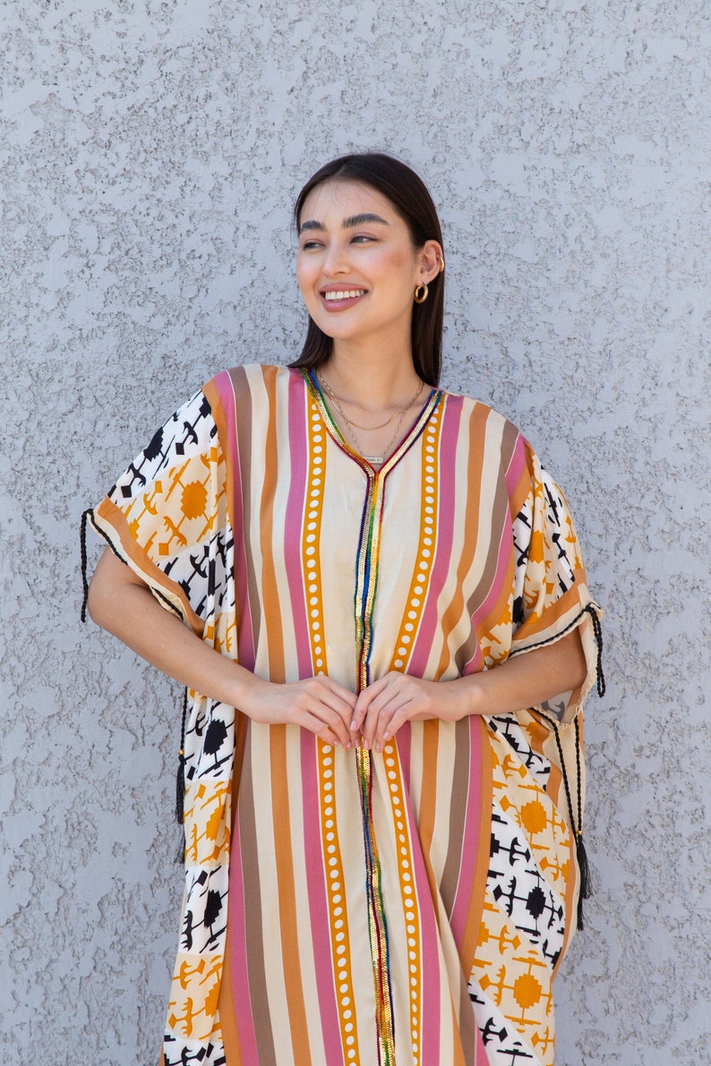 Red Multicolor Plus Size Kaftan Dress