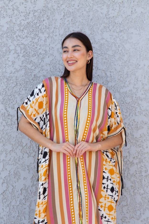 Red Multicolor Plus Size Kaftan Dress