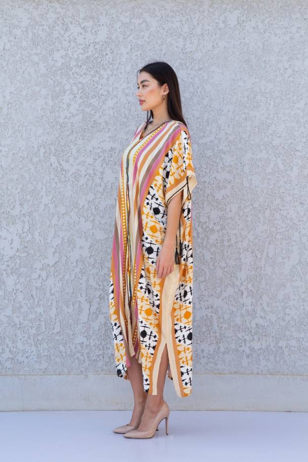 Red Multicolor Plus Size Kaftan Dress