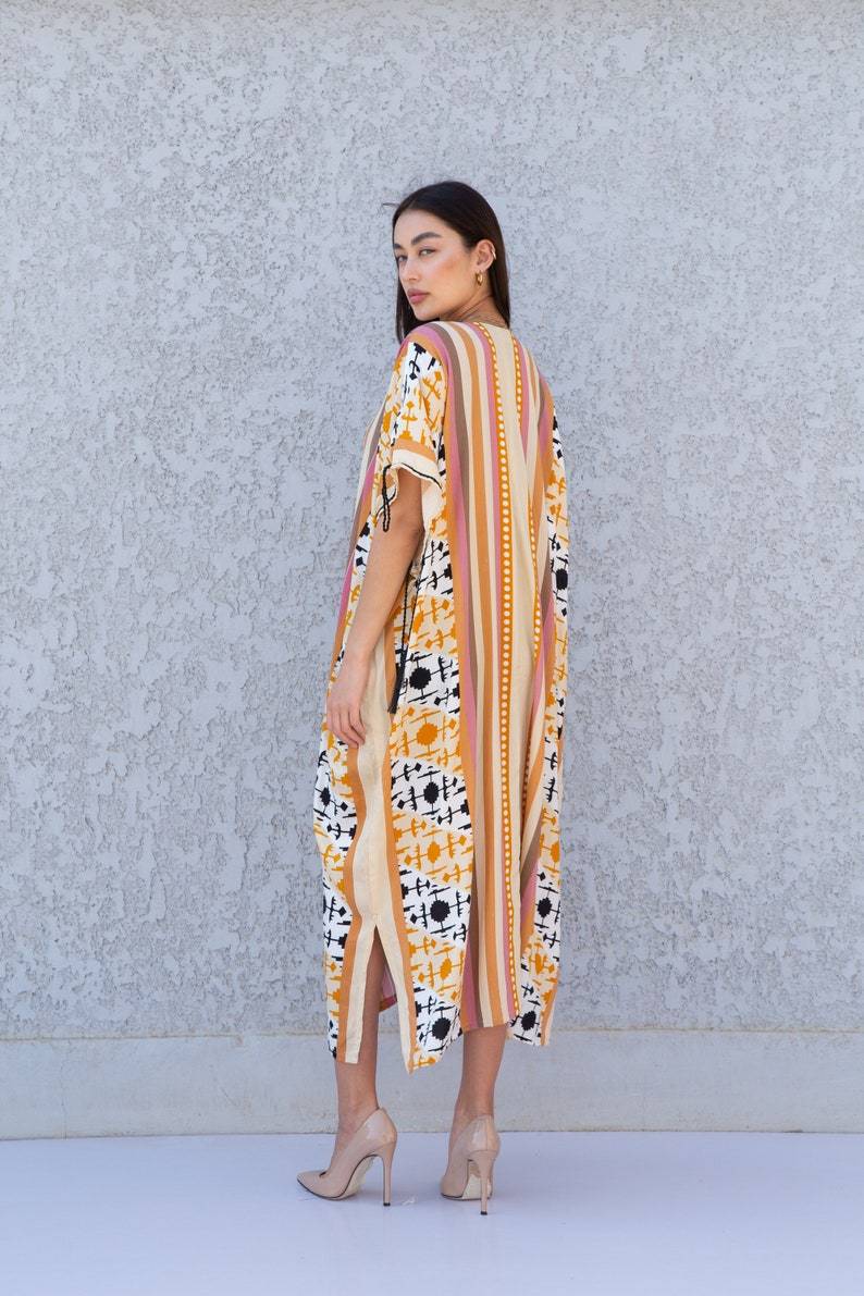 Red Multicolor Plus Size Kaftan Dress