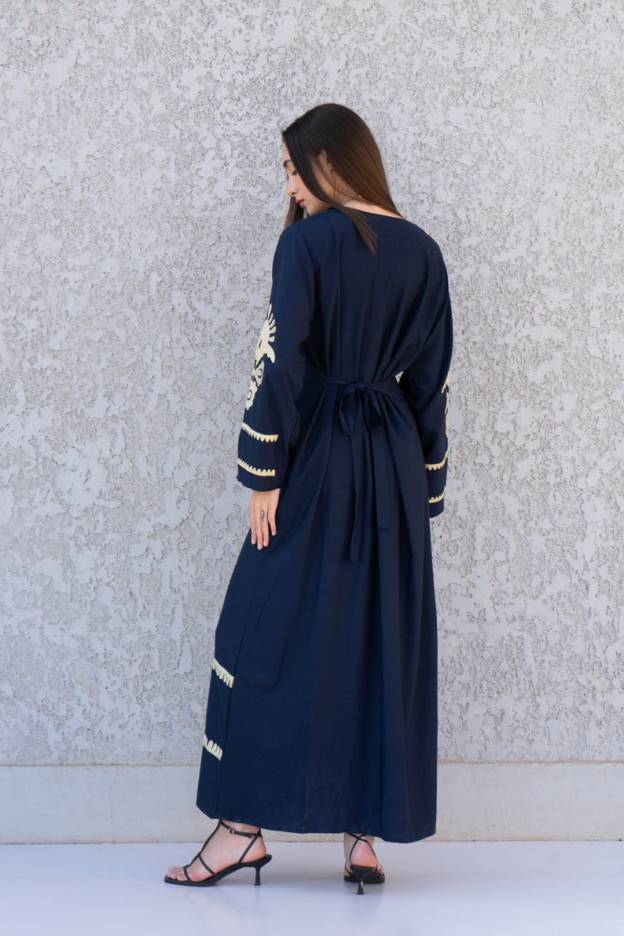 Navy Blue Cotton Kaftan Dress