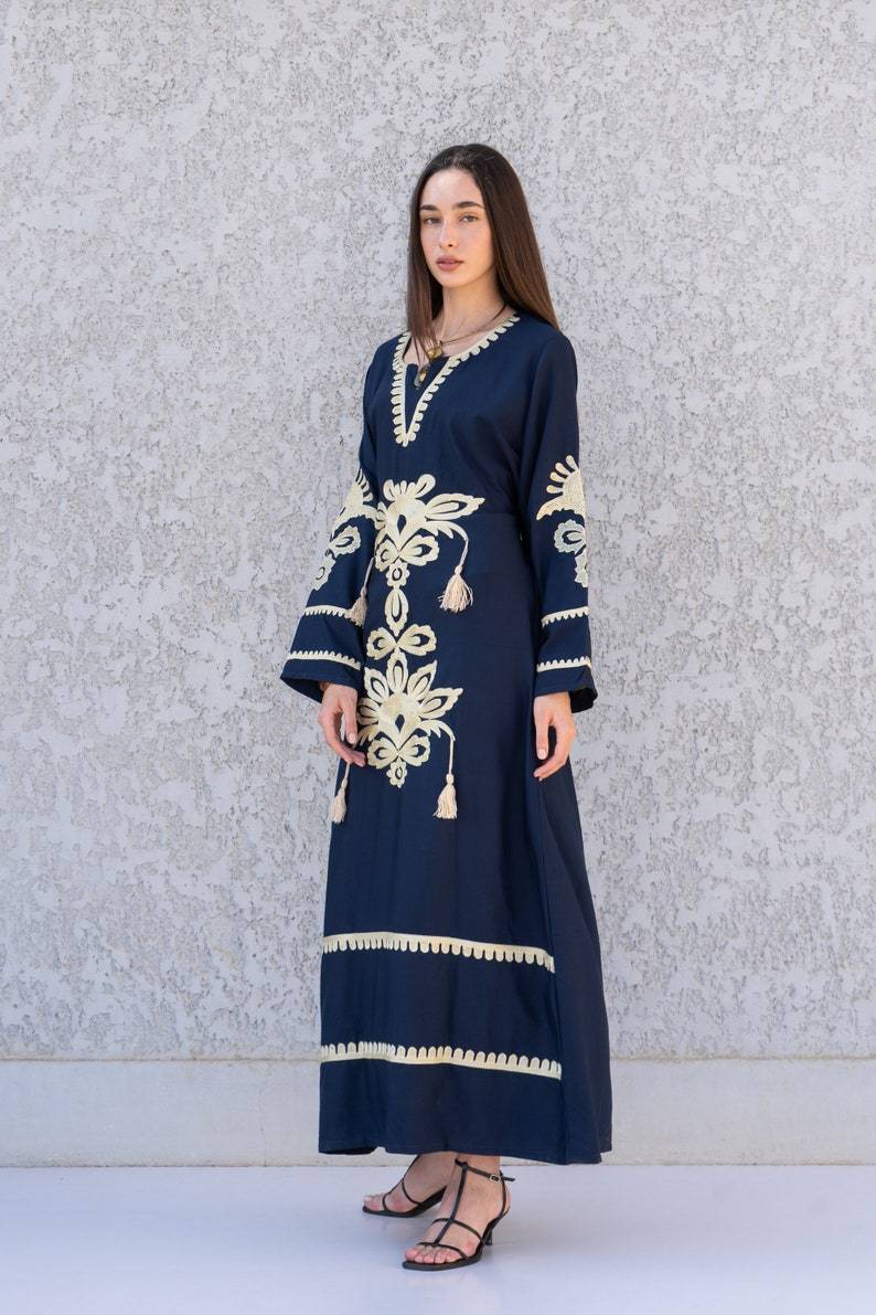 Navy Blue Cotton Kaftan Dress