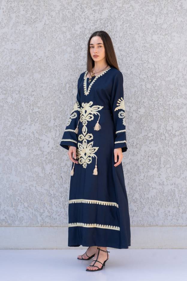 Navy Blue Cotton Kaftan Dress