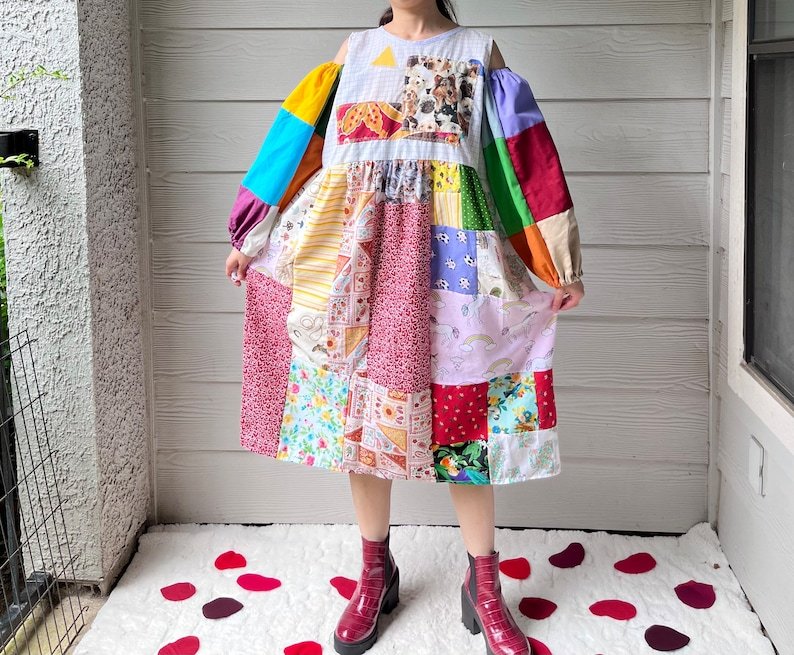 Animal Kingdom | Handmade Quilted Patchwork Dress SKU 05075 Cat&Dog