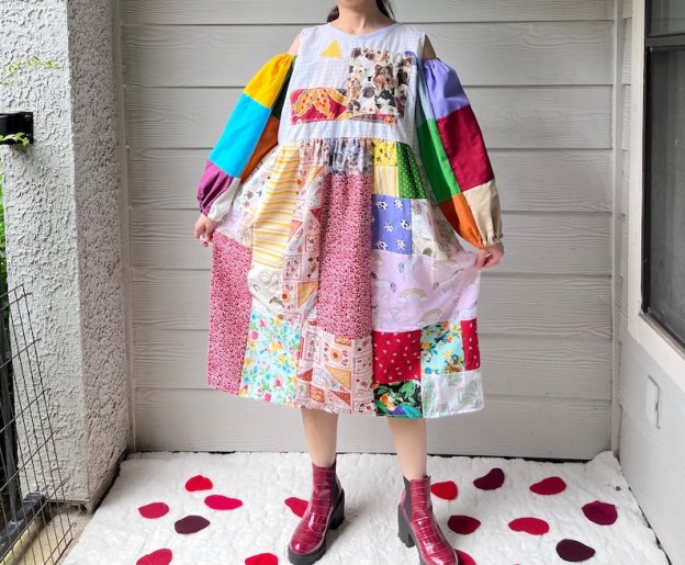 Animal Kingdom | Handmade Quilted Patchwork Dress SKU 05075 Cat&Dog