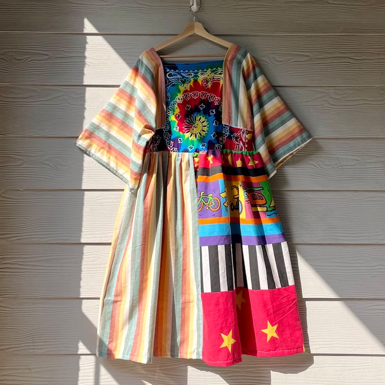 Rainbow&Vintage Fabric | Handmade Quilted Bandana Dress SKU 06052
