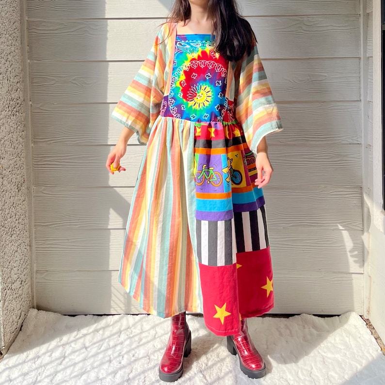 Rainbow&Vintage Fabric | Handmade Quilted Bandana Dress SKU 06052