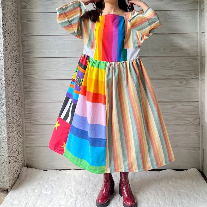 Rainbow&Vintage Fabric | Handmade Quilted Bandana Dress SKU 06052