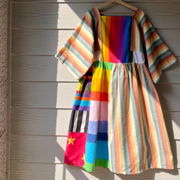 Rainbow&Vintage Fabric | Handmade Quilted Bandana Dress SKU 06052