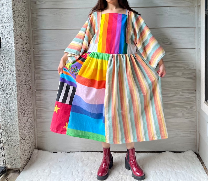 Rainbow&Vintage Fabric | Handmade Quilted Bandana Dress SKU 06052