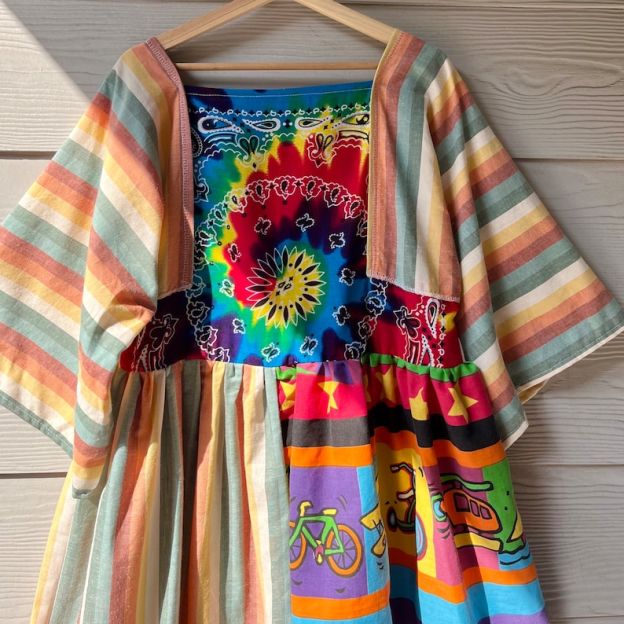 Rainbow&Vintage Fabric | Handmade Quilted Bandana Dress SKU 06052