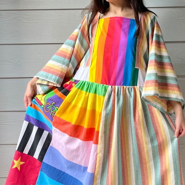 Rainbow&Vintage Fabric | Handmade Quilted Bandana Dress SKU 06052