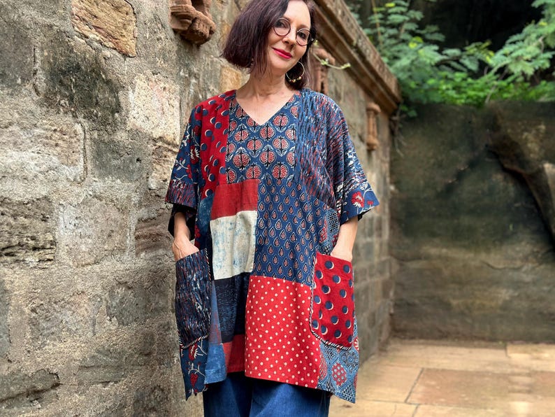 Simple Cotton Patchwork Kaftan Top