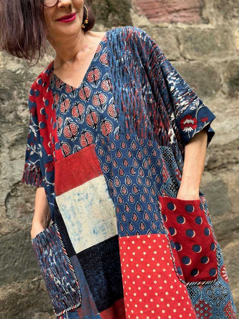 Simple Cotton Patchwork Kaftan Top