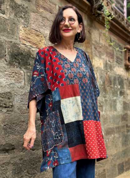 Simple Cotton Patchwork Kaftan Top
