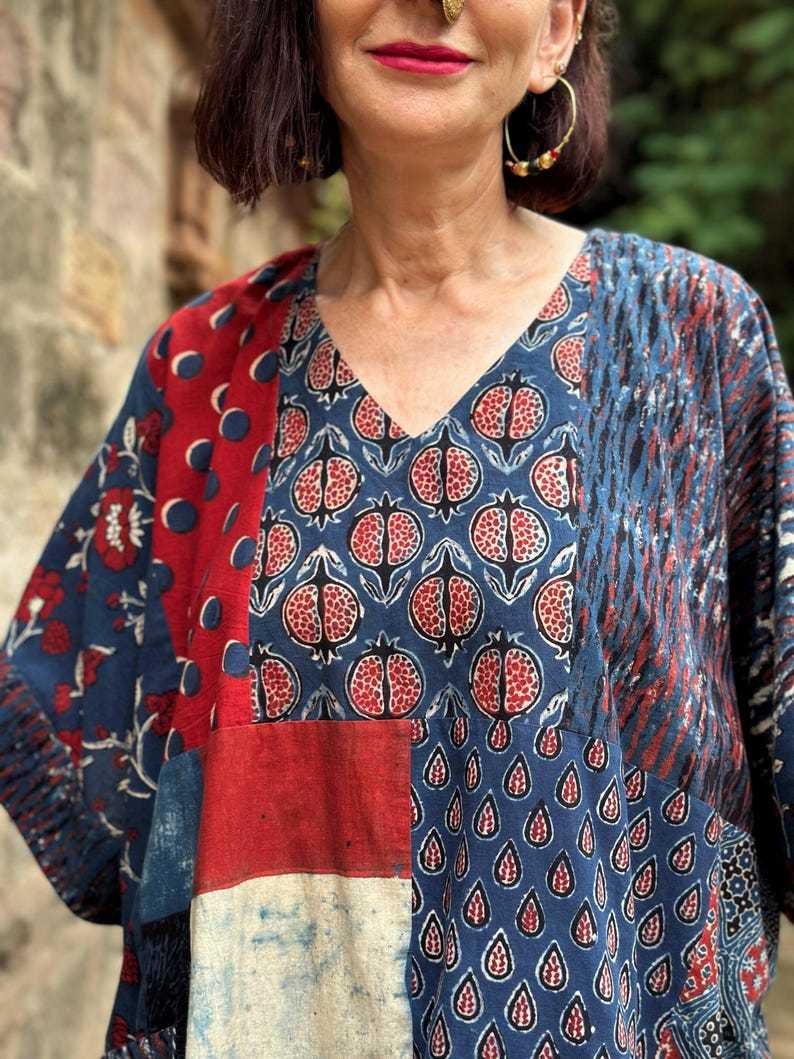 Simple Cotton Patchwork Kaftan Top