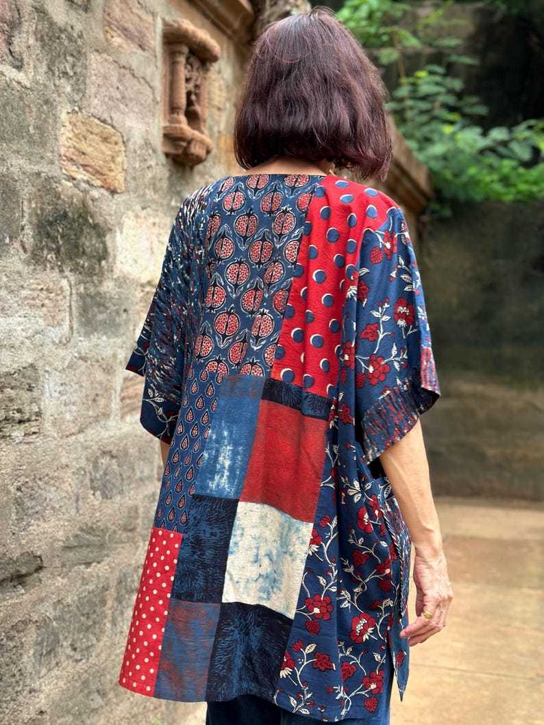 Simple Cotton Patchwork Kaftan Top