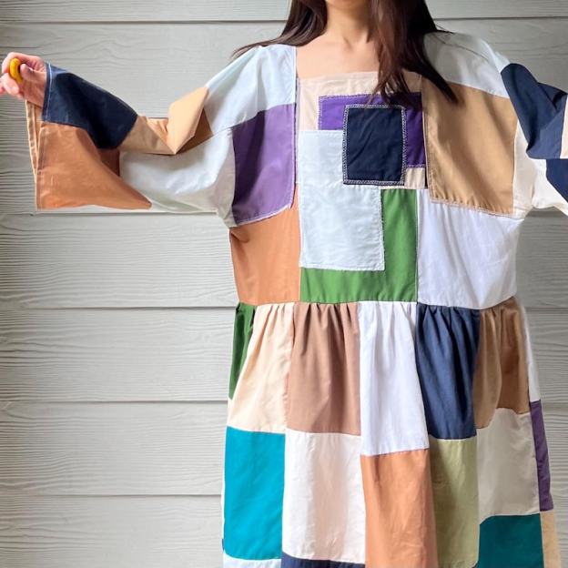 Handmade Quilted Patchwork Colorblock Dress SKU 06188 Square/Netural