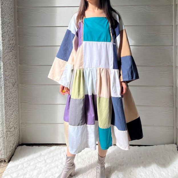 Handmade Quilted Patchwork Colorblock Dress SKU 06188 Square/Netural