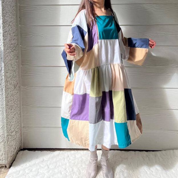Handmade Quilted Patchwork Colorblock Dress SKU 06188 Square/Netural