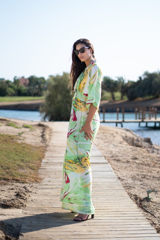 Beautiful Lime Green Cotton Caftan Maxi Dress