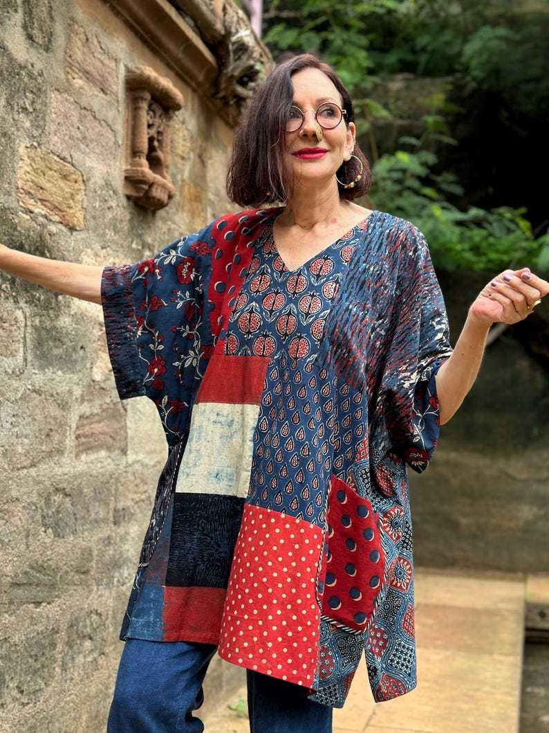 Simple Cotton Patchwork Kaftan Top