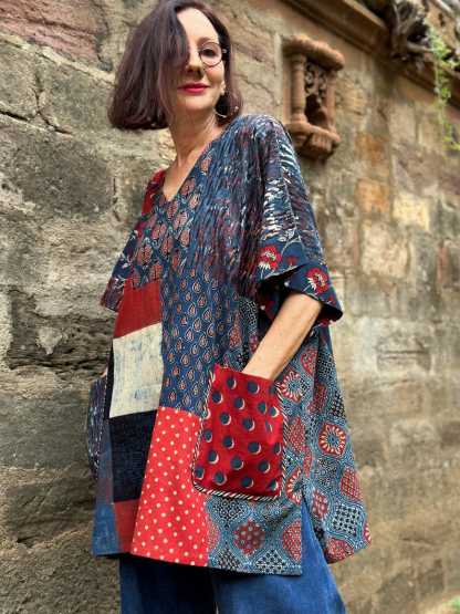 Simple Cotton Patchwork Kaftan Top