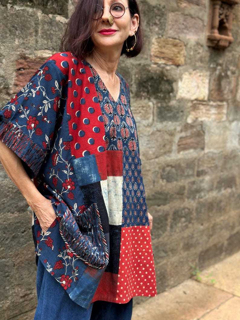 Simple Cotton Patchwork Kaftan Top