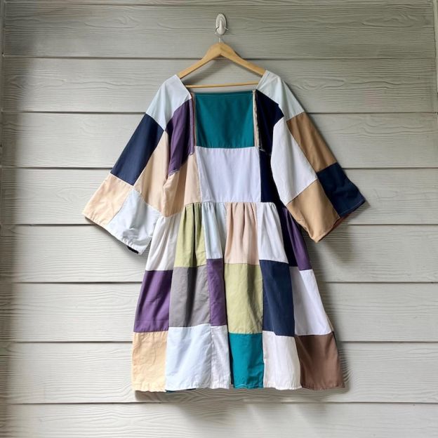 Handmade Quilted Patchwork Colorblock Dress SKU 06188 Square/Netural