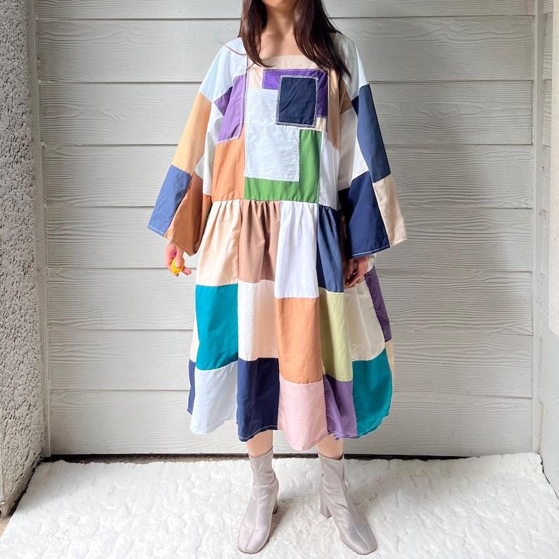 Handmade Quilted Patchwork Colorblock Dress SKU 06188 Square/Netural