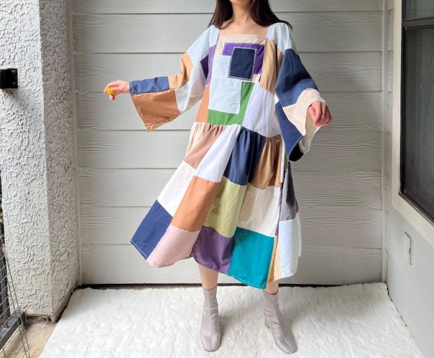 Handmade Quilted Patchwork Colorblock Dress SKU 06188 Square/Netural