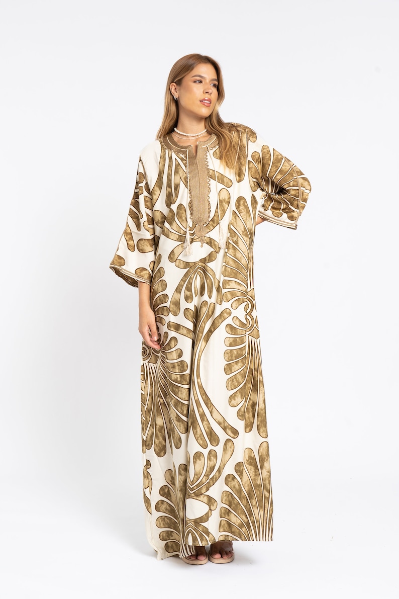 Chic Cafe Print Summer Embroidered Kaftan