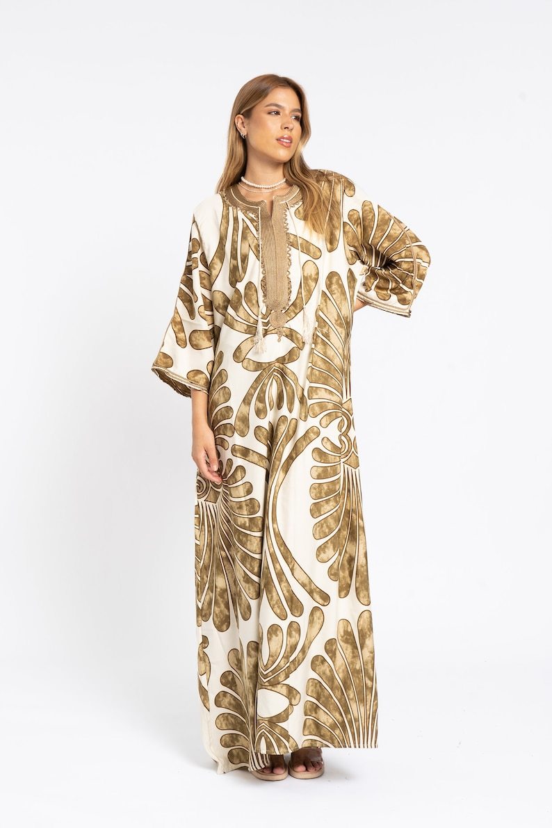 Chic Cafe Print Summer Embroidered Kaftan