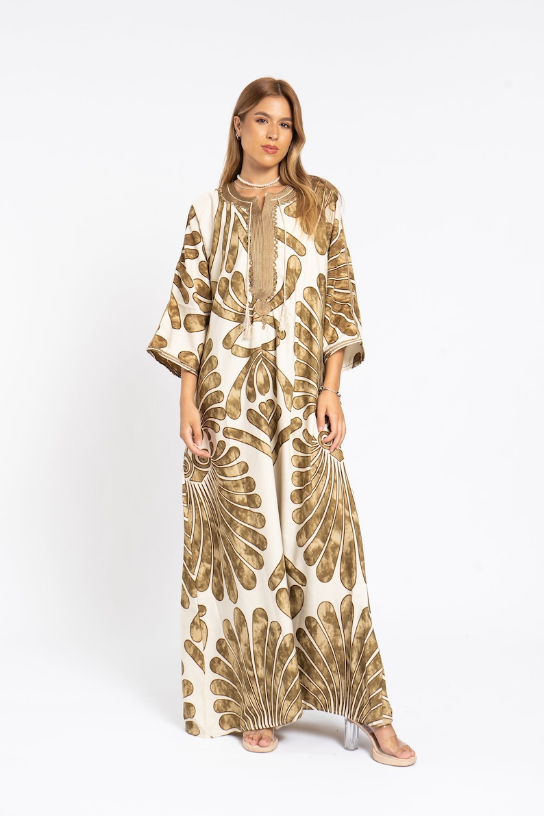 Chic Cafe Print Summer Embroidered Kaftan
