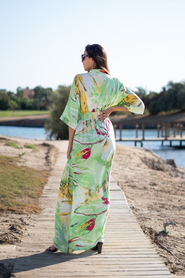 Beautiful Lime Green Cotton Caftan Maxi Dress