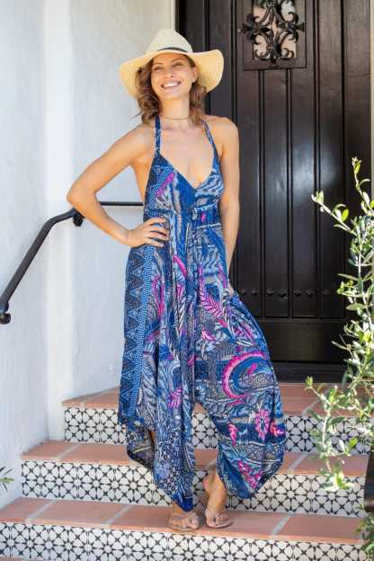 Teal Multi-Way Batik Harem Jumpsuit