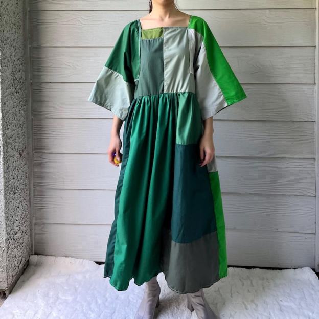 Handmade Quilted Patchwork Dress SKU 05302 Green Mixed