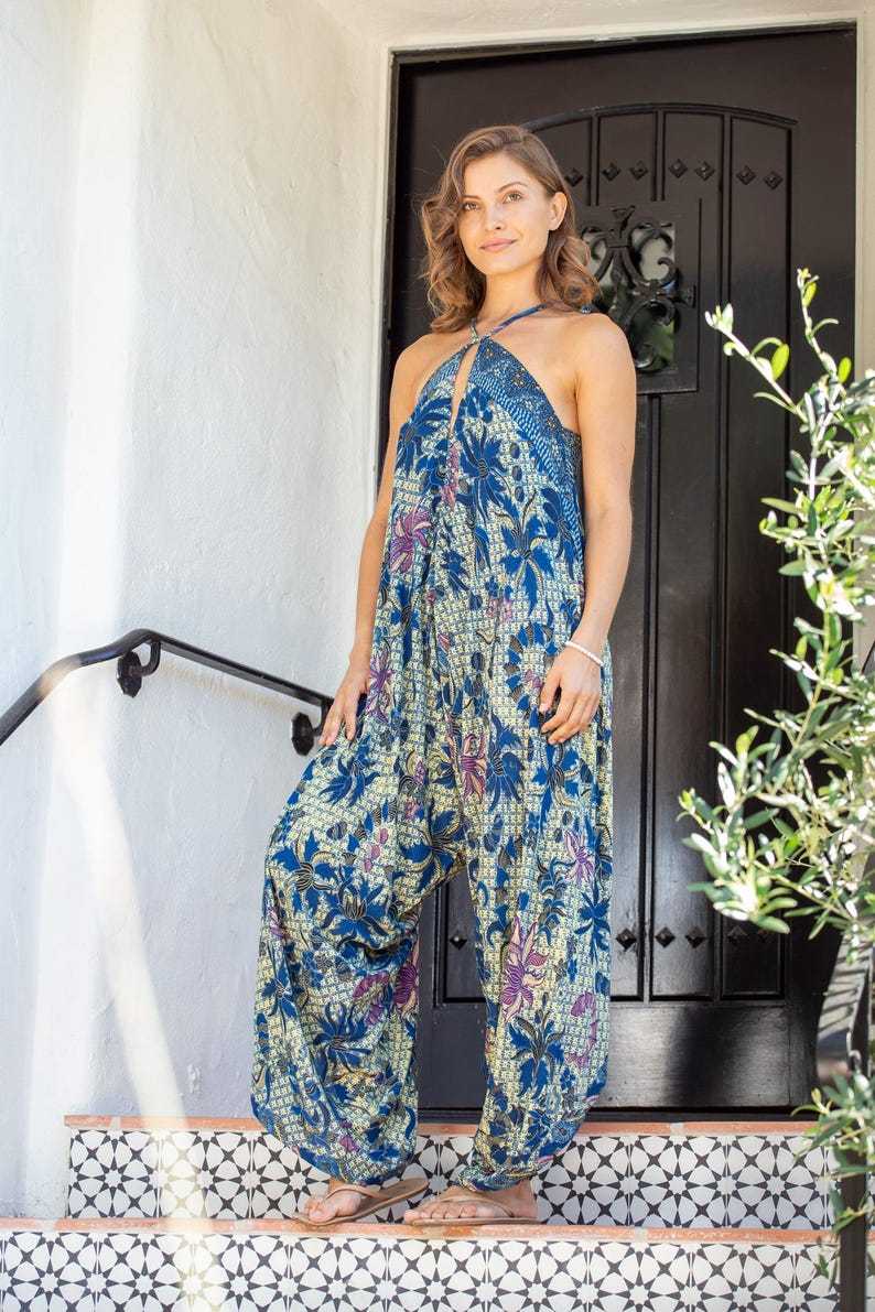 Teal Multi-Way Batik Harem Jumpsuit
