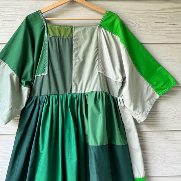 Handmade Quilted Patchwork Dress SKU 05302 Green Mixed