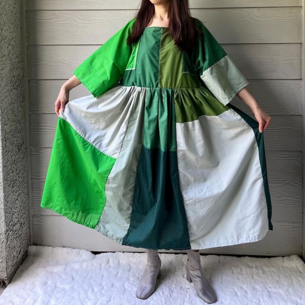 Handmade Quilted Patchwork Dress SKU 05302 Green Mixed