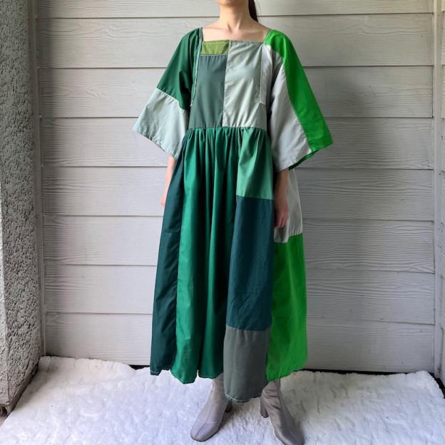 Handmade Quilted Patchwork Dress SKU 05302 Green Mixed
