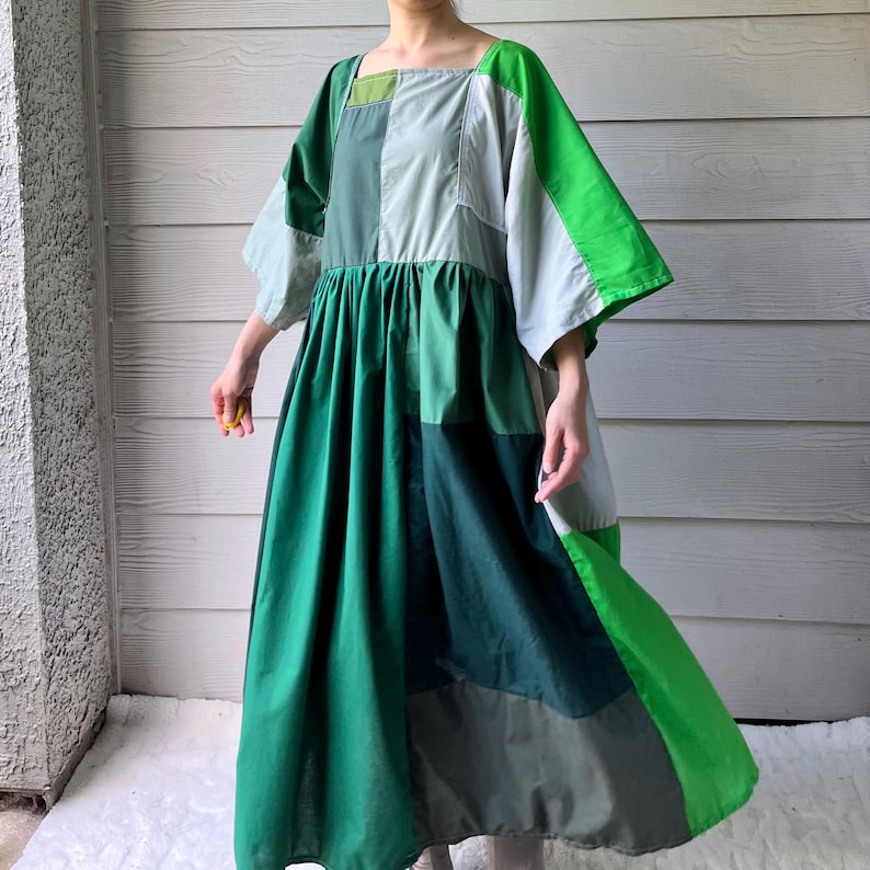 Handmade Quilted Patchwork Dress SKU 05302 Green Mixed