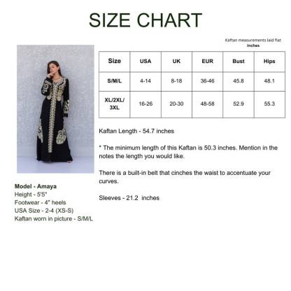 Royal Black Embroidered Cotton Caftan for Women