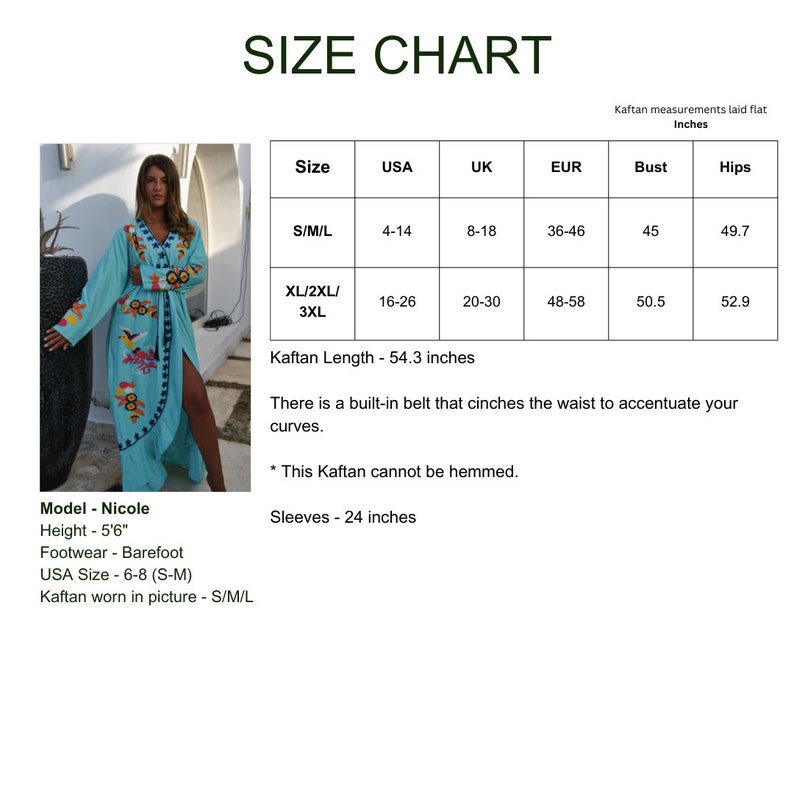 Turquoise Birds Embroidered Open Slit Cotton Caftan