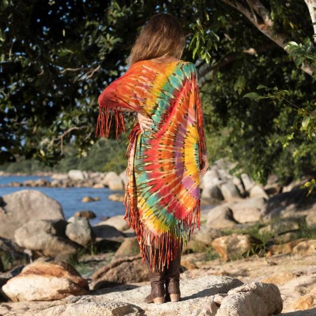 Hand Dyed Autumn Burst Tie-Dye Fringe Tunic Dress