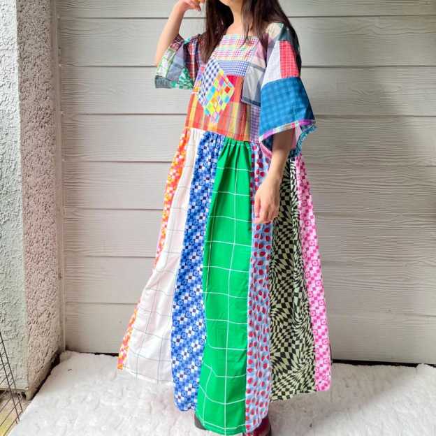 Handmade Quilted Patchwork Plaid/Gingham/Checkered Dress SKU 09044